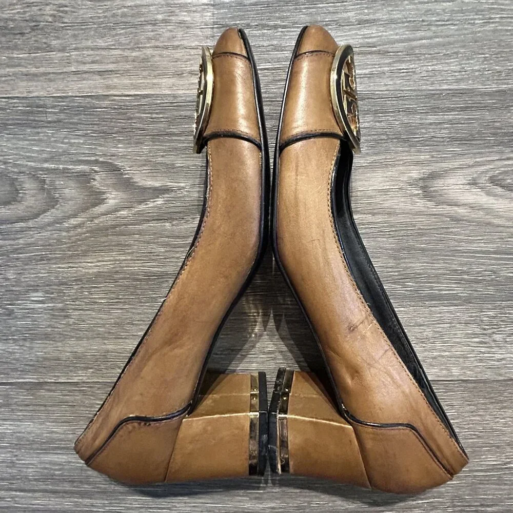 Tory Burch Size 9.5 Maddie Tan Leather Pumps Heels Block Heel Loafer Preppy